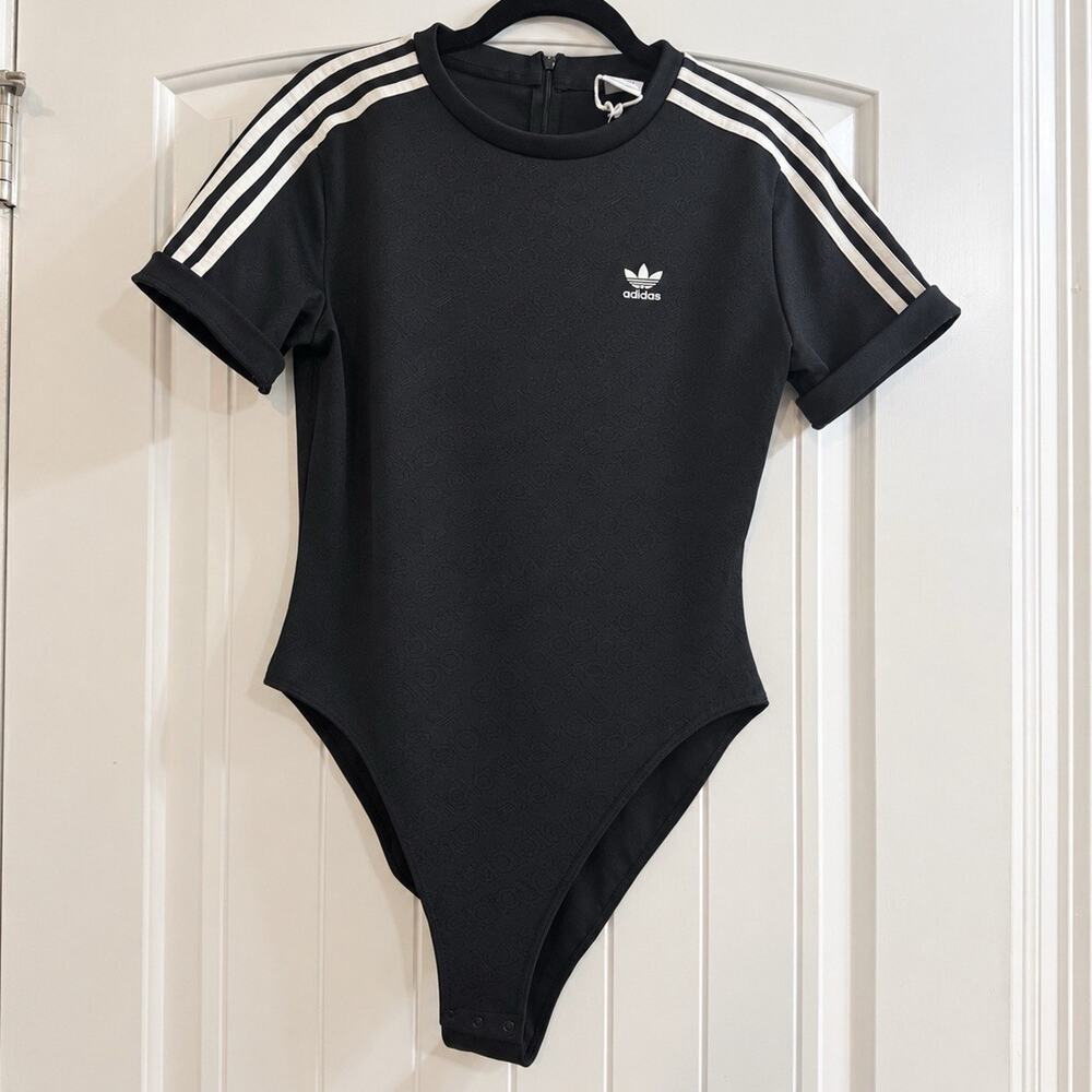 Adidas Originals Trefoil Monogram Bodysuit Black 3-Stripes Women's L